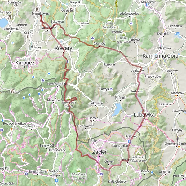 Miniatura mapy "Trasa Gravelowa przez Dolnośląskie Wzgórza" - trasy rowerowej w Dolnośląskie, Poland. Wygenerowane przez planer tras rowerowych Tarmacs.app