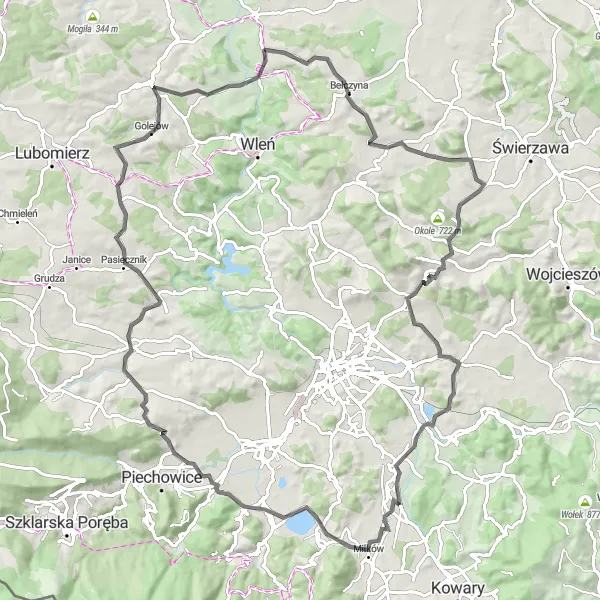 Map miniature of "Historical Marvels" cycling inspiration in Dolnośląskie, Poland. Generated by Tarmacs.app cycling route planner