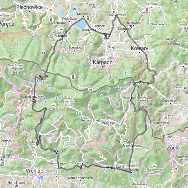 Miniatura mapy "Trasa rowerowa przez Karkonosze" - trasy rowerowej w Dolnośląskie, Poland. Wygenerowane przez planer tras rowerowych Tarmacs.app