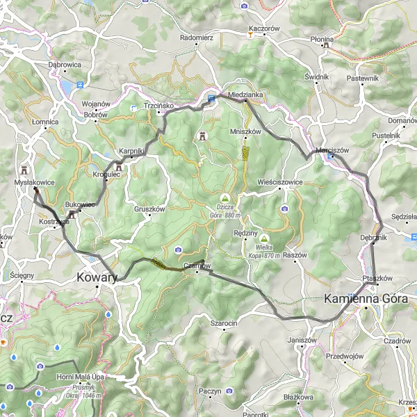 Map miniature of "Enchanting Countryside Loop" cycling inspiration in Dolnośląskie, Poland. Generated by Tarmacs.app cycling route planner