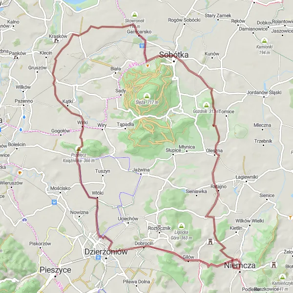 Map miniature of "Thrilling Gravel Circuit" cycling inspiration in Dolnośląskie, Poland. Generated by Tarmacs.app cycling route planner