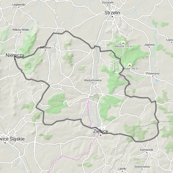 Map miniature of "Challenging Road Circuit" cycling inspiration in Dolnośląskie, Poland. Generated by Tarmacs.app cycling route planner