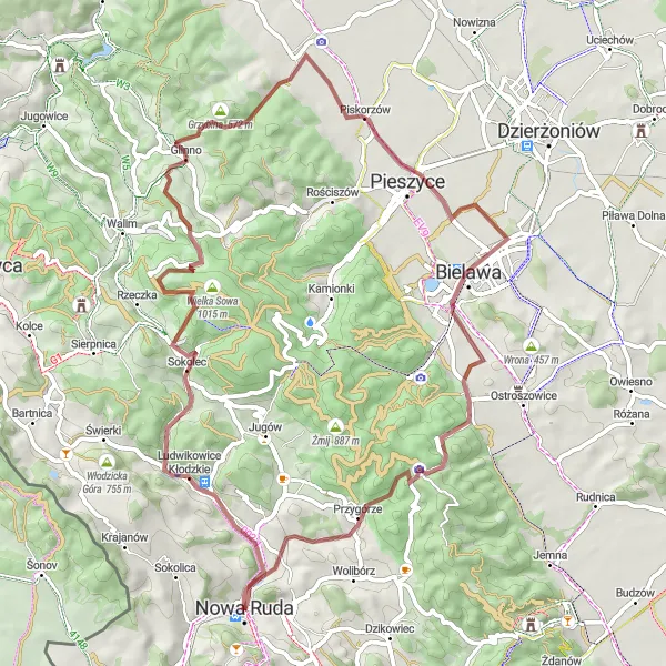 Map miniature of "Wielka Sowa Gravel Trail" cycling inspiration in Dolnośląskie, Poland. Generated by Tarmacs.app cycling route planner