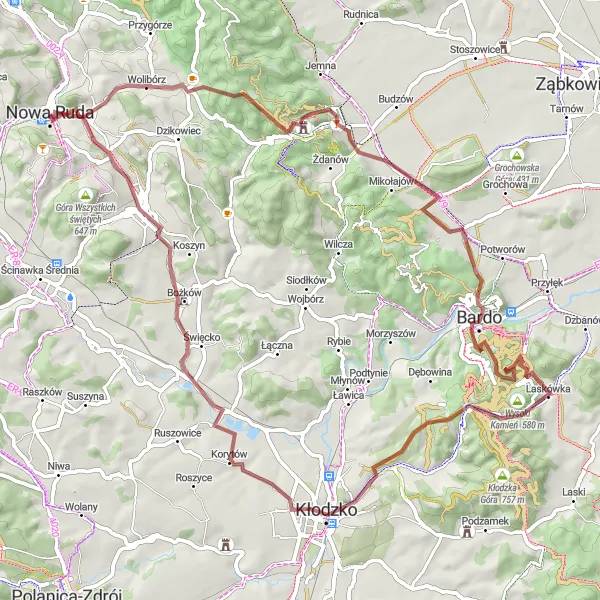 Map miniature of "Ruda Góra Gravel Loop" cycling inspiration in Dolnośląskie, Poland. Generated by Tarmacs.app cycling route planner