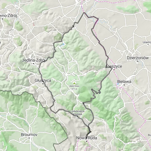 Map miniature of "Rolling Hills Road Ride" cycling inspiration in Dolnośląskie, Poland. Generated by Tarmacs.app cycling route planner