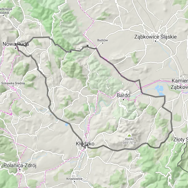 Map miniature of "Srebrna Góra Adventure" cycling inspiration in Dolnośląskie, Poland. Generated by Tarmacs.app cycling route planner