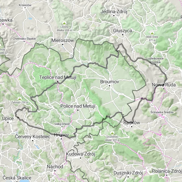 Map miniature of "Kłodzko Valley Road Adventure" cycling inspiration in Dolnośląskie, Poland. Generated by Tarmacs.app cycling route planner