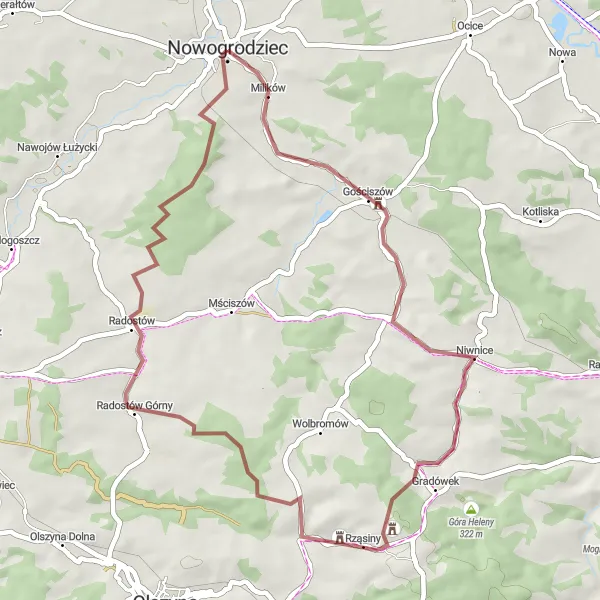 Miniatura mapy "Trasa Gravelowa do Nowogrodźca" - trasy rowerowej w Dolnośląskie, Poland. Wygenerowane przez planer tras rowerowych Tarmacs.app