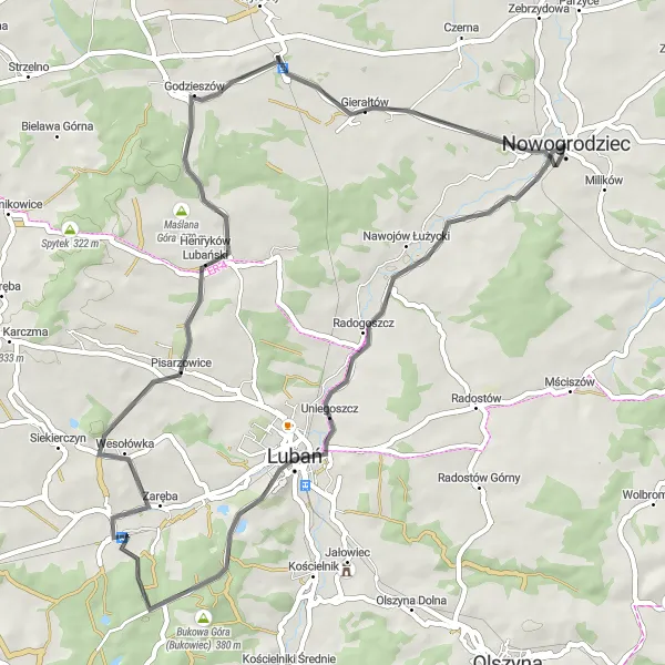 Miniatura mapy "Przez Kamienną Górę i Łysiec" - trasy rowerowej w Dolnośląskie, Poland. Wygenerowane przez planer tras rowerowych Tarmacs.app
