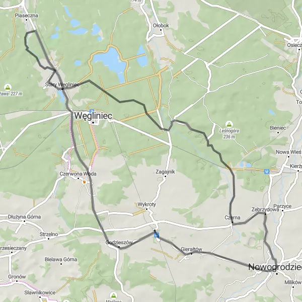 Miniatura mapy "Szlak przez Godzieszów i Wroninę" - trasy rowerowej w Dolnośląskie, Poland. Wygenerowane przez planer tras rowerowych Tarmacs.app