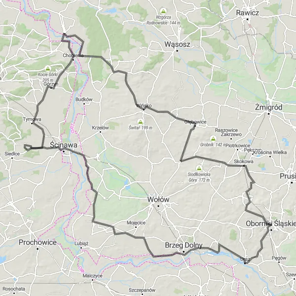 Map miniature of "Climbing Grodziec and Chobienia" cycling inspiration in Dolnośląskie, Poland. Generated by Tarmacs.app cycling route planner