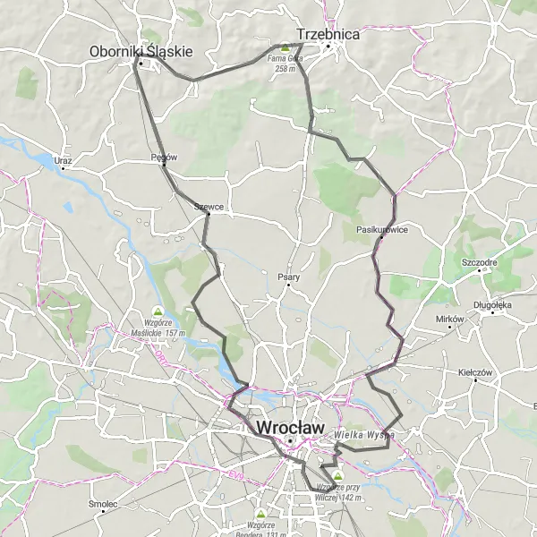 Map miniature of "Oborniki Śląskie and the Swedish Stronghold" cycling inspiration in Dolnośląskie, Poland. Generated by Tarmacs.app cycling route planner