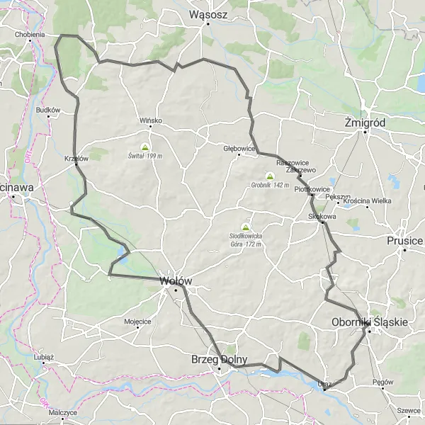 Map miniature of "Through Lubnów and Wały" cycling inspiration in Dolnośląskie, Poland. Generated by Tarmacs.app cycling route planner