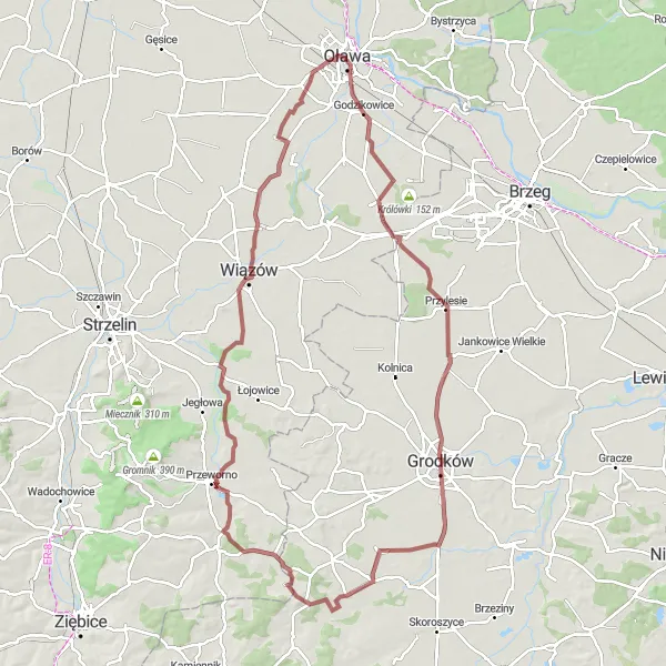 Map miniature of "South Dolnośląskie Gravel Adventure" cycling inspiration in Dolnośląskie, Poland. Generated by Tarmacs.app cycling route planner