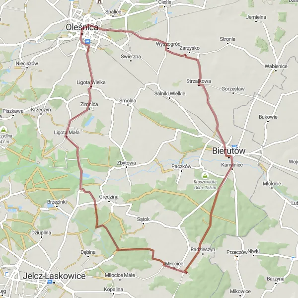Miniatura mapy "Trasa Gravelowa przez Ligotę Małą" - trasy rowerowej w Dolnośląskie, Poland. Wygenerowane przez planer tras rowerowych Tarmacs.app