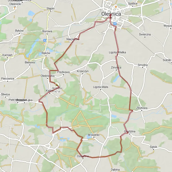 Miniatura mapy "Trasa rowerowa Oleśnica - Zamek Książąt Oleśnickich" - trasy rowerowej w Dolnośląskie, Poland. Wygenerowane przez planer tras rowerowych Tarmacs.app
