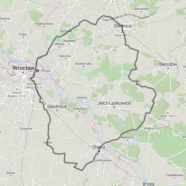 Miniatura mapy "Trasa Szosowa przez Świętą Katarzynę" - trasy rowerowej w Dolnośląskie, Poland. Wygenerowane przez planer tras rowerowych Tarmacs.app