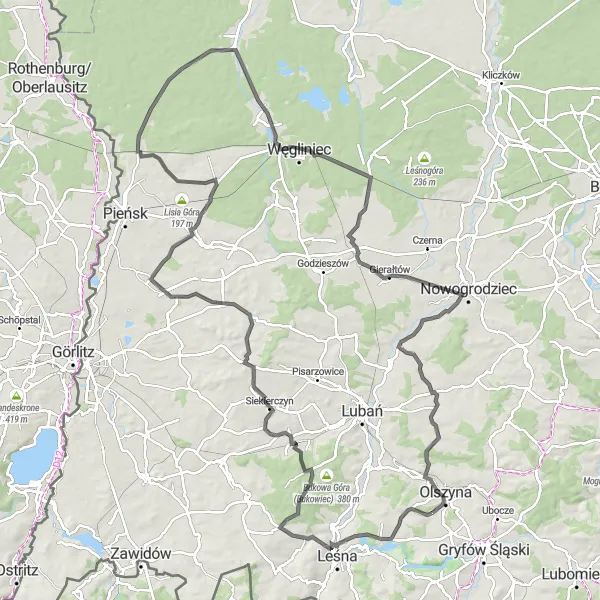 Map miniature of "The Forests of Dolnośląskie" cycling inspiration in Dolnośląskie, Poland. Generated by Tarmacs.app cycling route planner