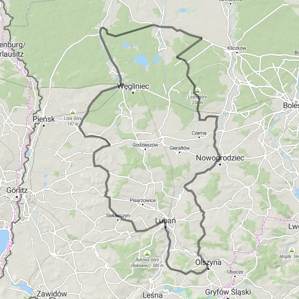 Map miniature of "The Grodnica Loop" cycling inspiration in Dolnośląskie, Poland. Generated by Tarmacs.app cycling route planner