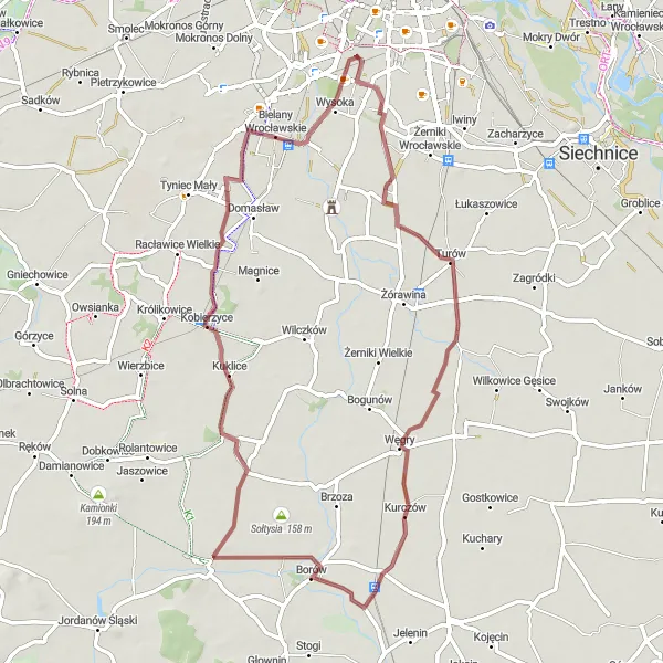 Miniatura mapy "Trasa Gravelowa przez Skórnik i Bielany Wrocławskie" - trasy rowerowej w Dolnośląskie, Poland. Wygenerowane przez planer tras rowerowych Tarmacs.app