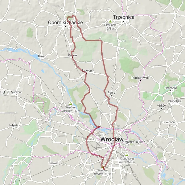 Miniatura mapy "Trasa Gravelowa przez Wzgórze Bendera i Szewce" - trasy rowerowej w Dolnośląskie, Poland. Wygenerowane przez planer tras rowerowych Tarmacs.app