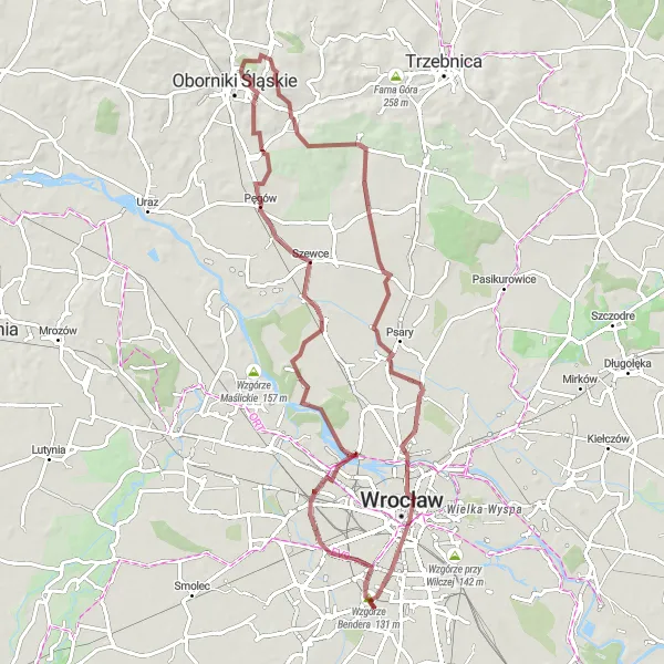 Map miniature of "Scenic Gravel Adventure" cycling inspiration in Dolnośląskie, Poland. Generated by Tarmacs.app cycling route planner