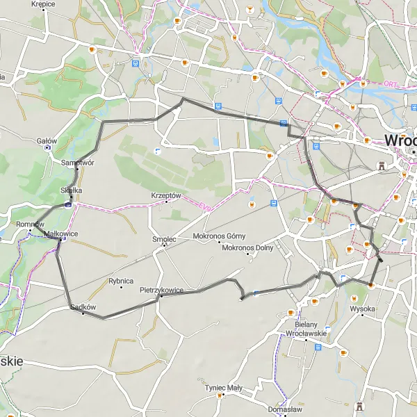 Map miniature of "The Skórnik Loop" cycling inspiration in Dolnośląskie, Poland. Generated by Tarmacs.app cycling route planner