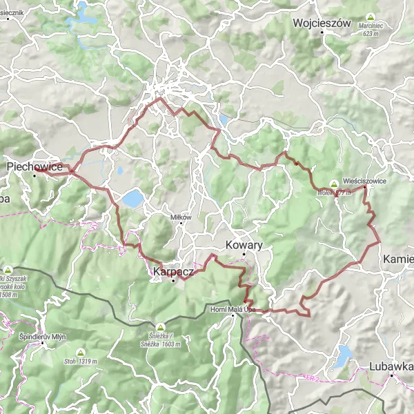 Map miniature of "Karkonosze Gravel Adventure" cycling inspiration in Dolnośląskie, Poland. Generated by Tarmacs.app cycling route planner