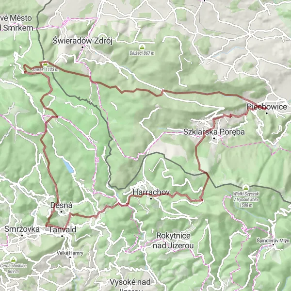 Map miniature of "The Gravel Adventure of a Lifetime" cycling inspiration in Dolnośląskie, Poland. Generated by Tarmacs.app cycling route planner