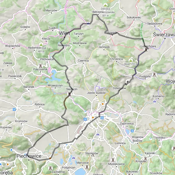 Map miniature of "Scenic Road Journey through Dolnośląskie" cycling inspiration in Dolnośląskie, Poland. Generated by Tarmacs.app cycling route planner