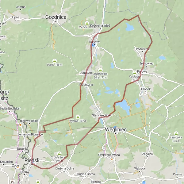 Map miniature of "Gravel Ride - Wyżawa Adventure" cycling inspiration in Dolnośląskie, Poland. Generated by Tarmacs.app cycling route planner