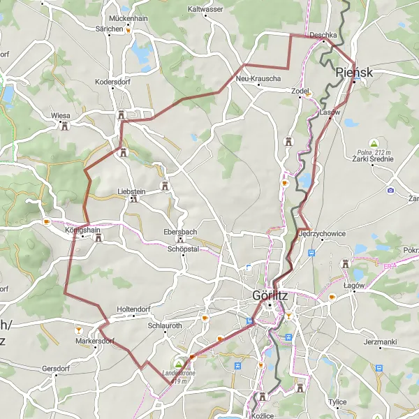 Map miniature of "Gravel Ride - Görlitz Loop" cycling inspiration in Dolnośląskie, Poland. Generated by Tarmacs.app cycling route planner