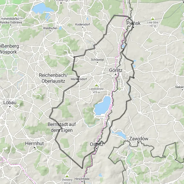 Miniatura mapy "Szlak rowerowy z Pieńska do Ostritz" - trasy rowerowej w Dolnośląskie, Poland. Wygenerowane przez planer tras rowerowych Tarmacs.app