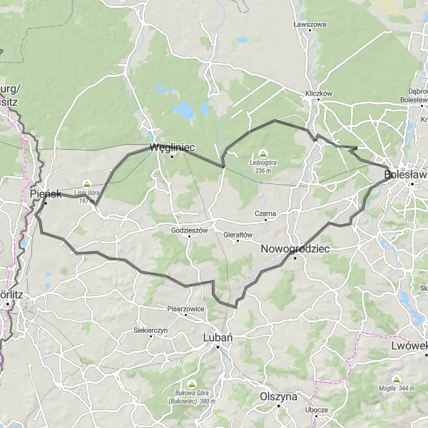 Map miniature of "Historical Landmarks of Pieńsk and Surroundings" cycling inspiration in Dolnośląskie, Poland. Generated by Tarmacs.app cycling route planner