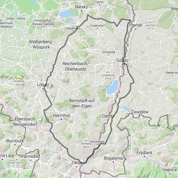 Map miniature of "A Tour Through Remote Landscapes" cycling inspiration in Dolnośląskie, Poland. Generated by Tarmacs.app cycling route planner