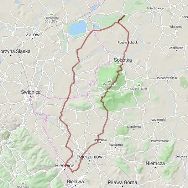 Map miniature of "Exploring the Hills of Pieszyce" cycling inspiration in Dolnośląskie, Poland. Generated by Tarmacs.app cycling route planner