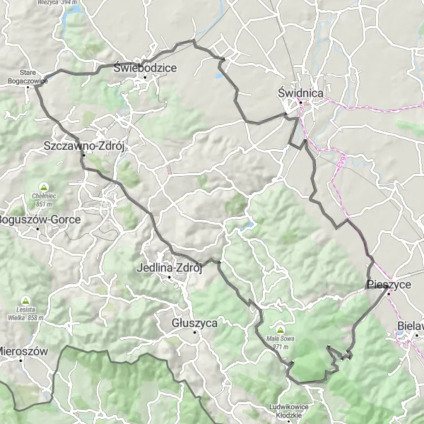 Map miniature of "Spectacular Road Cycling Adventure near Pieszyce" cycling inspiration in Dolnośląskie, Poland. Generated by Tarmacs.app cycling route planner