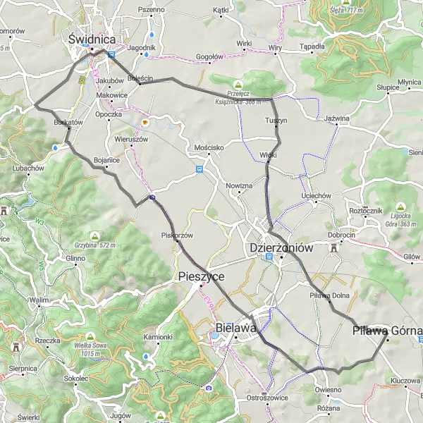 Miniatura mapy "Szlak Rowerowy z Piławy Górnej: Trasa Dobromierz" - trasy rowerowej w Dolnośląskie, Poland. Wygenerowane przez planer tras rowerowych Tarmacs.app