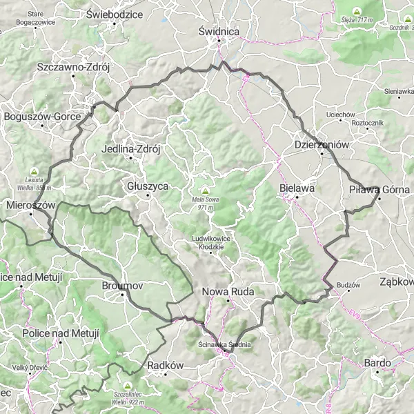 Miniatura mapy "Trasa przez Tłumaczów i Dzikowiec" - trasy rowerowej w Dolnośląskie, Poland. Wygenerowane przez planer tras rowerowych Tarmacs.app