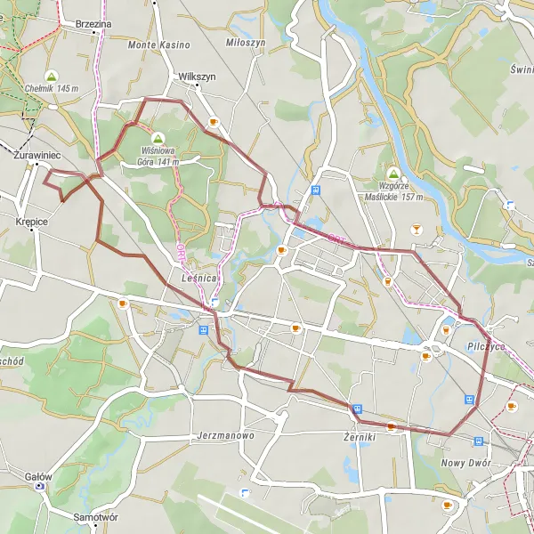 Map miniature of "Leśnica Castle and Scenic Nature Ride" cycling inspiration in Dolnośląskie, Poland. Generated by Tarmacs.app cycling route planner