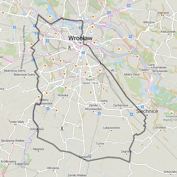 Miniatura mapy "Szlak Rowerowy Wieża Matematyczna - Muchobór Wielki" - trasy rowerowej w Dolnośląskie, Poland. Wygenerowane przez planer tras rowerowych Tarmacs.app
