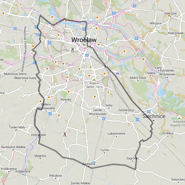 Map miniature of "The Mathematical Tower Circuit" cycling inspiration in Dolnośląskie, Poland. Generated by Tarmacs.app cycling route planner