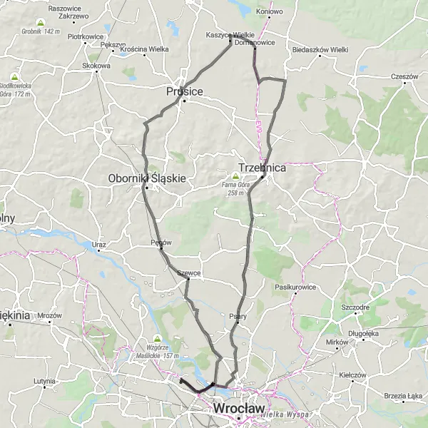 Map miniature of "Road Cycling Challenge with Historic Sites" cycling inspiration in Dolnośląskie, Poland. Generated by Tarmacs.app cycling route planner
