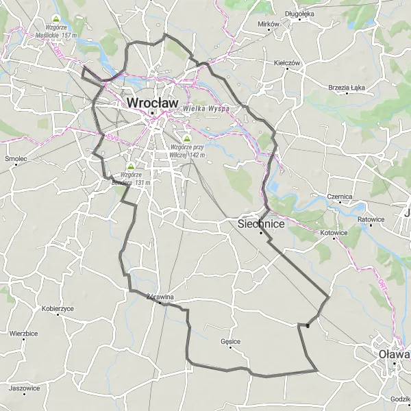 Map miniature of "Scenic Routes and Nature Exploration" cycling inspiration in Dolnośląskie, Poland. Generated by Tarmacs.app cycling route planner