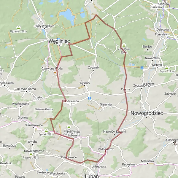 Map miniature of "Scenic Gravel Ride to Pisarzowice" cycling inspiration in Dolnośląskie, Poland. Generated by Tarmacs.app cycling route planner