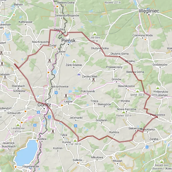 Map miniature of "Gravel Ride to Görlitz and Neißeblick" cycling inspiration in Dolnośląskie, Poland. Generated by Tarmacs.app cycling route planner