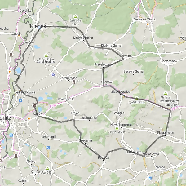 Miniatura mapy "Pełna adrenaliny trasa przez Jędrzychowice i Pieńsk" - trasy rowerowej w Dolnośląskie, Poland. Wygenerowane przez planer tras rowerowych Tarmacs.app