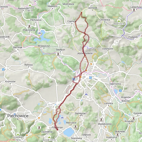 Miniatura mapy "Szlak Winnica - Góra Kamienna" - trasy rowerowej w Dolnośląskie, Poland. Wygenerowane przez planer tras rowerowych Tarmacs.app