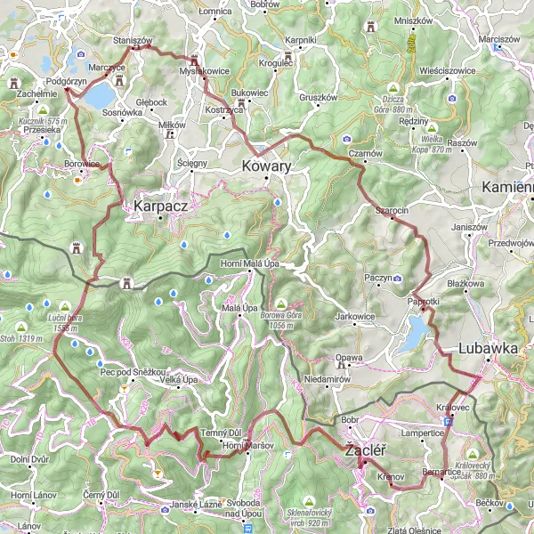 Map miniature of "The Gravel Adventure" cycling inspiration in Dolnośląskie, Poland. Generated by Tarmacs.app cycling route planner