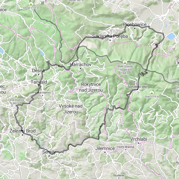 Map miniature of "Ultimate Karkonosze Challenge" cycling inspiration in Dolnośląskie, Poland. Generated by Tarmacs.app cycling route planner